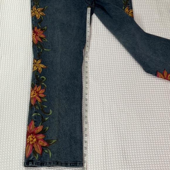 Diane Gilman Blue Jeans with Handpainted Florals - Picture 5 of 11
